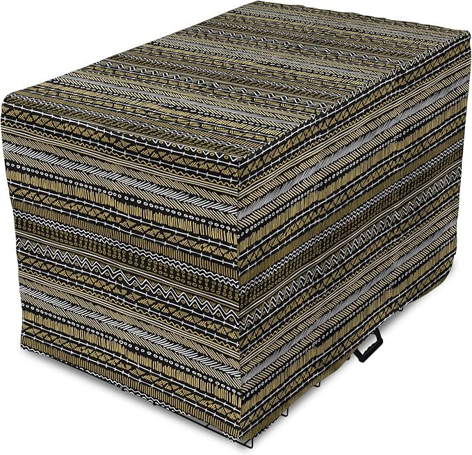 Ambesonne Boho Dog Crate Cover, Tribal Ethnic Retro Mayan Native American Funky Hippie Culture Pattern, Easy to Use Pet Kennel Cover for Cats & Medium Dogs, 24 Inch, Coffee Charcoal