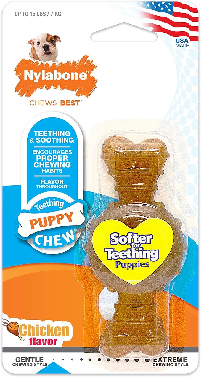 Nylabone Puppy Ring Bone Chew Toy - Puppy Chew Toys for Teething - Puppy Supplies - Chicken Flavor, Small/Petite (1 Count)