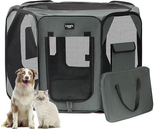 Love's cabin Pet Puppy Dog Playpen, Small Dog Tent Crates Cage Indoor/Outdoor, Portable Playpen for Cat, Foldable Pop Up Dog Kennel Playpen with Carring Case, Grey