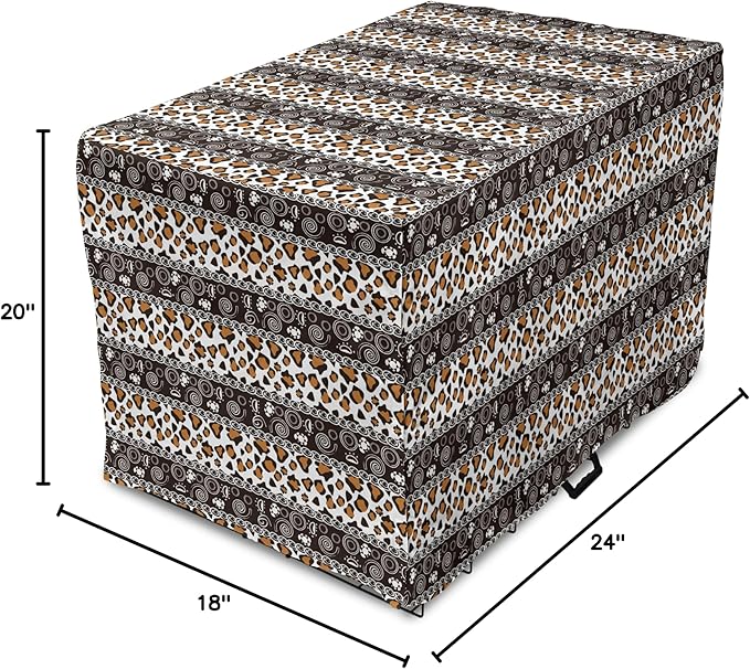 Ambesonne African Dog Crate Cover, Traditional Borders Cheetah Skin with Abstract Spirals and Circles, Easy to Use Pet Kennel Cover for Cats & Medium Dogs, 24 Inch, Pale Coffee Brown White