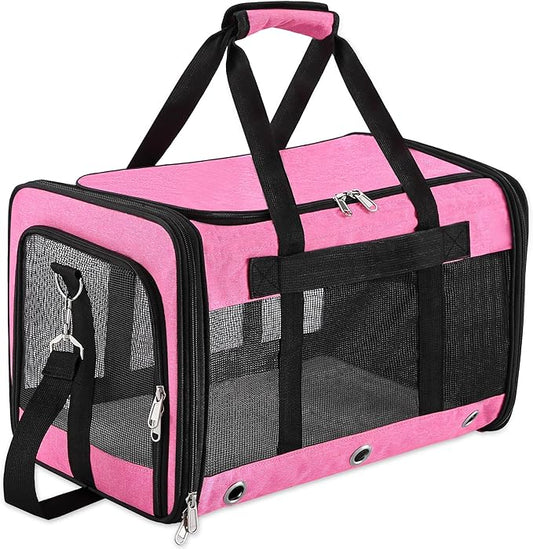 Soft Sided Cat/Dog Carrier,Collapsible Pets Travel Carriers for Pet/Puppy with Shoulder Strap & Removable Mat,Mesh Top Load Small Dogs/Cats Carry Bag Up to 17 Lbs TSA Airline Approved(Pink,M)