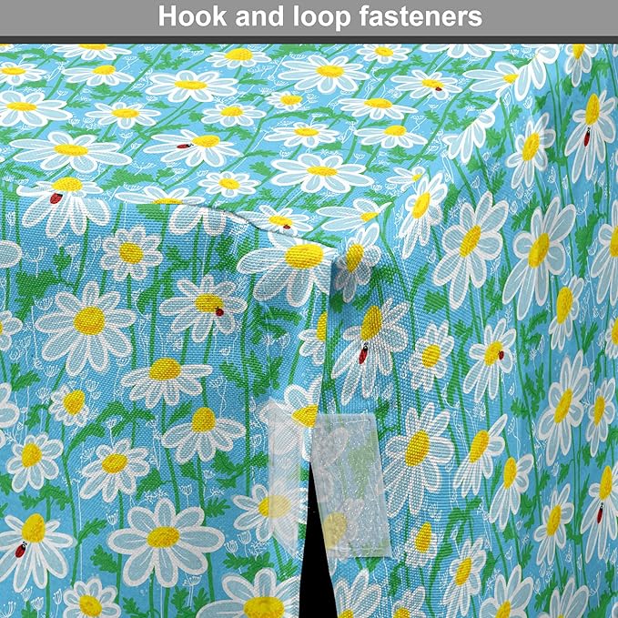 Lunarable Yellow and Blue Dog Crate Cover, Meadow Art Pattern with Ladybirds and Chamomile Daisy Blossoms, Easy to Use Pet Kennel Cover for Cats & Medium Dogs, 24 Inch, Aqua White Marigold