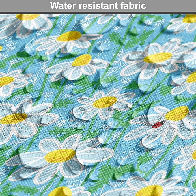 Lunarable Yellow and Blue Dog Crate Cover, Meadow Art Pattern with Ladybirds and Chamomile Daisy Blossoms, Easy to Use Pet Kennel Cover for Cats & Medium Dogs, 24 Inch, Aqua White Marigold