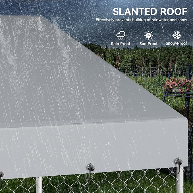 YITAHOME 10'x10' Large Outdoor Dog Kennel with Rotating Feeder Bowls, Outdoor Dog Enclosure with Roof, Heavy Duty Dog Cage for Large Dogs