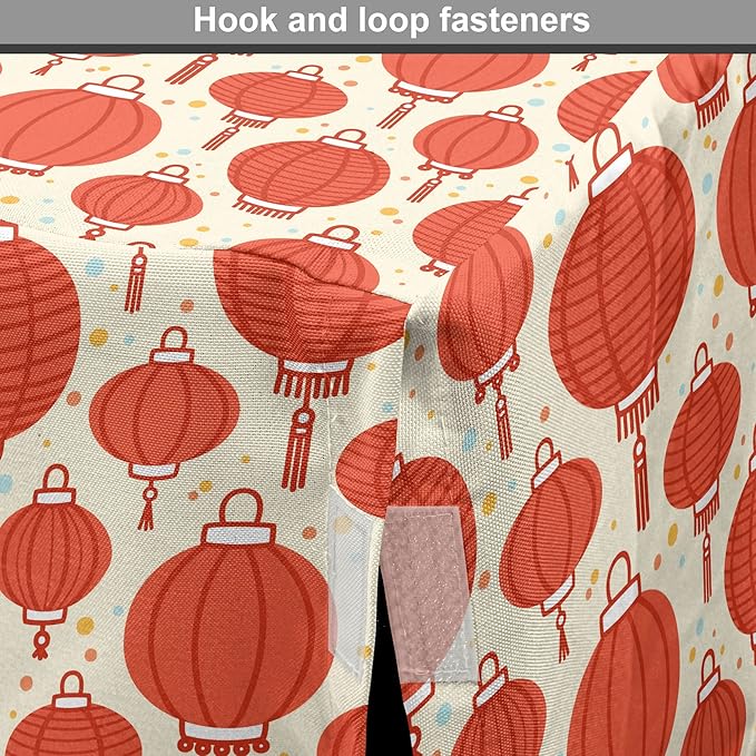 Lunarable Oriental Dog Crate Cover, Folk Lamps Cartoon Style Cheerful Pattern with Chinese Ethnicity, Easy to Use Pet Kennel Cover for Medium Large Dogs, 42 Inch, Pale Yellow and Vermilion