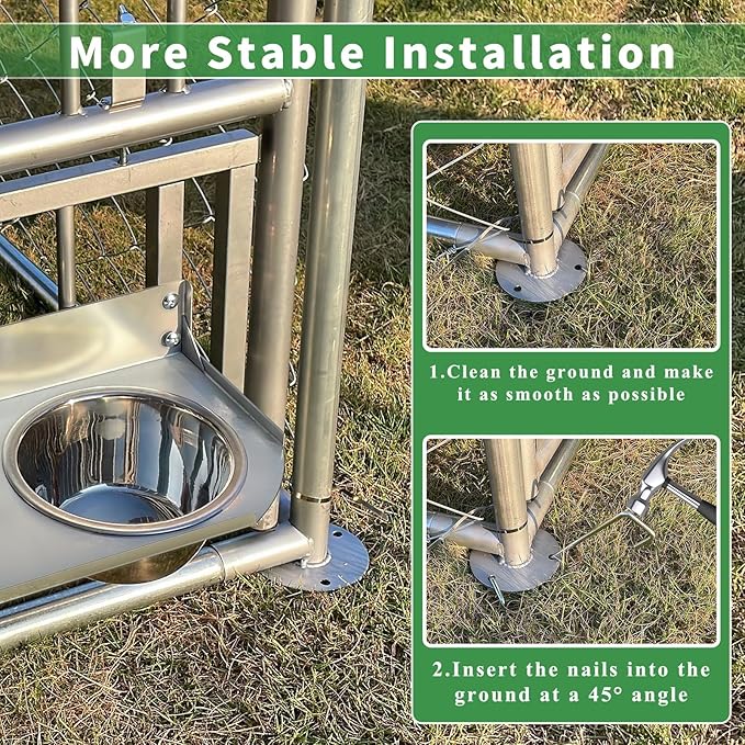 Rovibek Dog Kennel Outside, Outdoor Dog Kennel with Roof, 10'×10' Puppy Enclosure Outside, Out-Side with 2 Stainless Steel Bowls and Waterproof Sun-Proof Cover