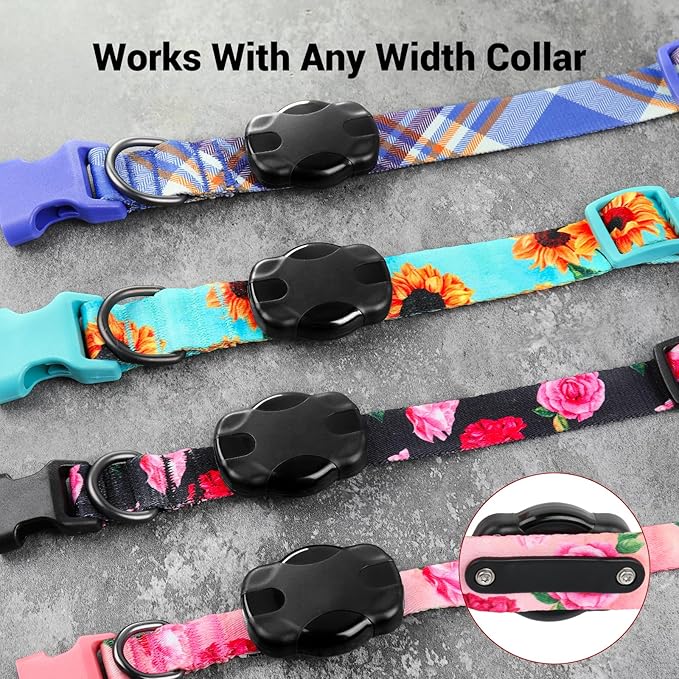 Airtag Dog Collar for Medium Dogs, Rose-Pink Dog Collars Girl with AirTag Holder Waterproof Airtag Case, Including Flower Spring Dog Collar Bowtie, for All Female Dogs 
