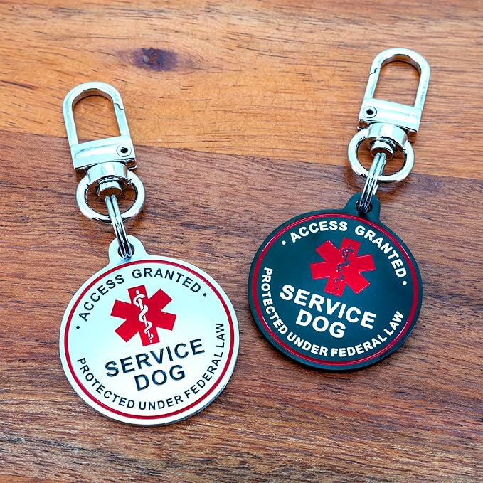 Service Dog ID Tag for Small & Large Dogs - Emotional Support ESA Medical Alert Collar Accessory - Durable Stainless Steel Service Animal Tag - Access Granted Service Dog Tag in Silver Small