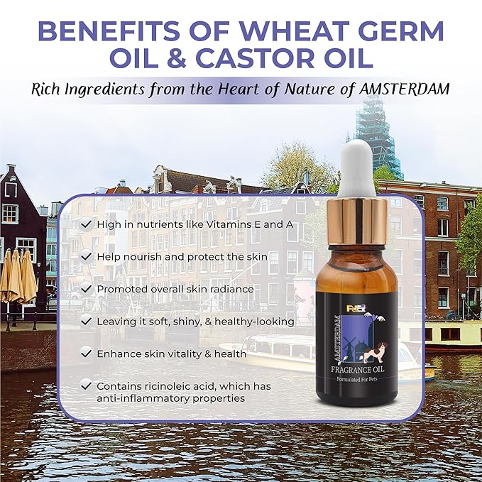 Petex Premium Pet Fragrance Oil | Ultra Premium Natural Pet Care with Dead Sea Minerals | Dog Perfume Fragrance Oil Long Lasting Scent | Natural Pet Cologne - Suitable for Dogs and Cats (Amsterdam)