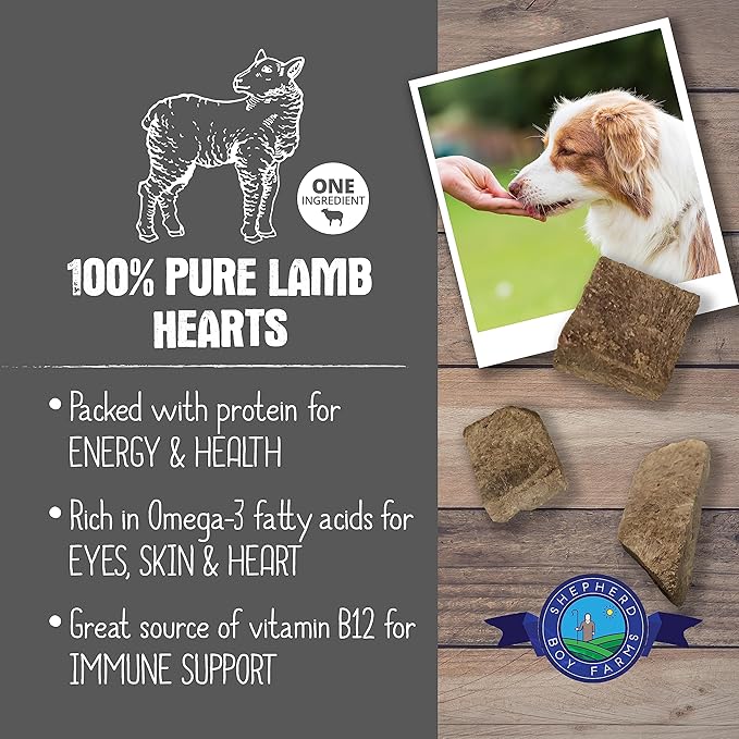 Freeze Dried Dog and Cat Treats, Lamb Heart, All Natural Single Ingredient Freeze-Dried Dog Treat & Dog Snacks, Made in USA, High Protein, Essential Nutrition of Raw Dog Food, 3oz