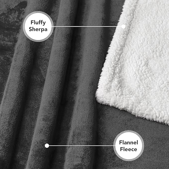 PetAmi WATERPROOF Dog Blanket for Bed, XL Dog Pet Blanket Couch Cover Protection, Sherpa Fleece Leakproof Bed Blanket for Crate Kennel Sofa Furniture Protector, Reversible Soft Plush 80x60 Charcoal