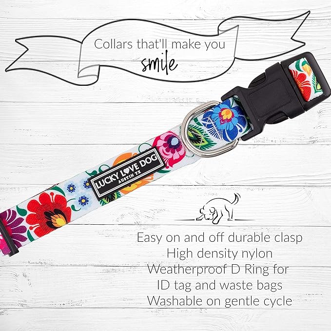 Lucky Love Dog - Easy Click Buckle Dog Collar with Leash Set Combo, Durable & Comfortable Collar for Male & Female Dogs, Pet Collar for Small to Large Dogs, Secure Fit - Ladybird Combo, Large