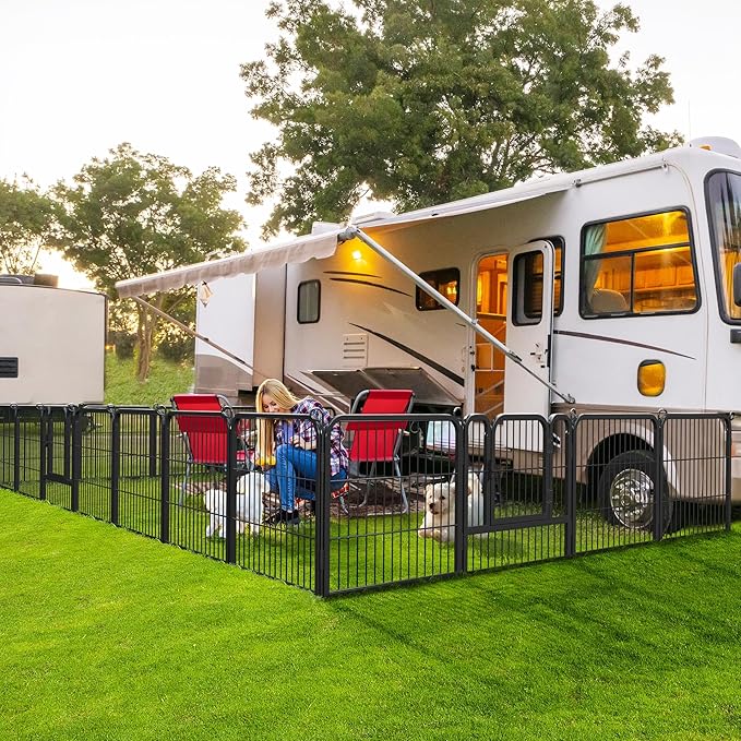 Yaheetech Dog Playpen Outdoor, 24 inch 16 Panels Dog Pen Indoor Heavy Duty Puppy Exercise Pen Metal Pet Fence for RV Camping/Yard/Garden