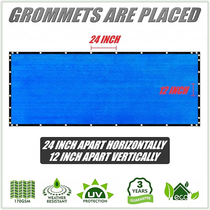 ColourTree 8' x 16' Blue Custom Size Shade Cloth with Grommets - 90% Sunblock, Durable Mesh Fabric Tarp for Dog Kennel Cover, Fence Privacy Screen, Greenhouse, Chicken Coop & Pet Playpen