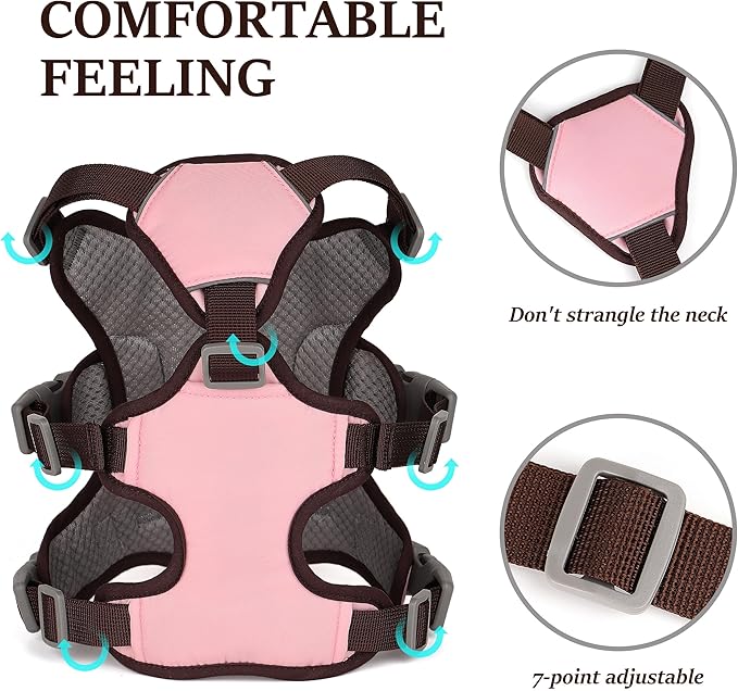 Forestpaw Escape Proof Dog Harness Small Medium Sized Dog,No Pull Dog Harness with Handle,Reflective Breathable Full Body Dog Vest Adjustable Puppy Harness for Walking(Pink&Brown,Chest 15-25")