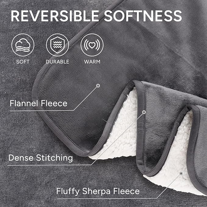 Waterproof Dog Blanket Bed Cover for Bed Couch Sofa, Liquid Pee Proof Pet Blanket Washable, Reversible Sherpa Fleece Blanket Furniture Protector for Medium Large Dogs Cats(Gray, 50"x 60")