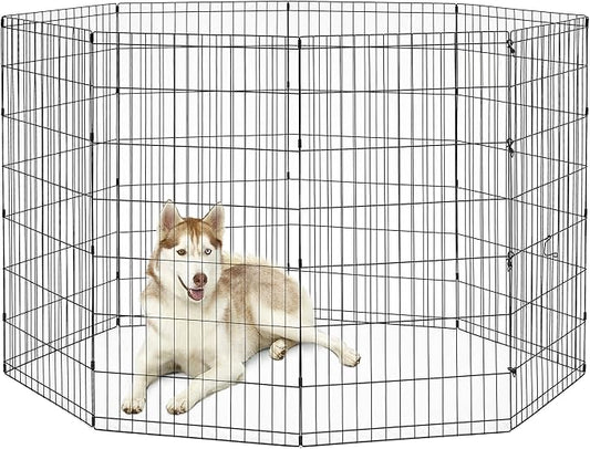 New World Dog Exercise Pen & Playpen, 24" W x 48" H, No Door, Black