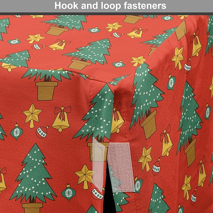 Lunarable Christmas Dog Crate Cover, Baubles Jingle Bells Pine Trees Motifs Colorful Composition Print, Easy to Use Pet Kennel Cover for Cats & Medium Dogs, 24 Inch, Vermilion Multicolor
