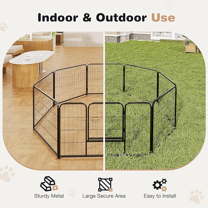 Heavy-Duty Iron Dog Playpen –8 Panel 24” Durable, Rust-Resistant Pet Fence for Indoor & Outdoor Use, Secure & Spacious Pet Play Area for Dogs, Puppies & Small Animals