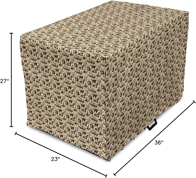 Lunarable Vintage Halloween Dog Crate Cover, Halloween Witch Hat Cauldron Fall Jack o' Lantern Black Cat, Easy to Use Pet Kennel Cover for Medium Large Dogs, 36 Inch, Pale Brown