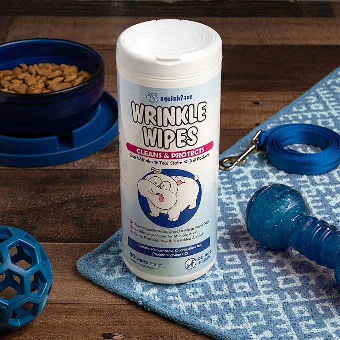 Squishface Wrinkle Wipes + Dog Ear Wipes Bundle - for Dogs with Wrinkles, Tear Stains, Tail Pockets, Irritated Paws & More - Great for All Breeds!