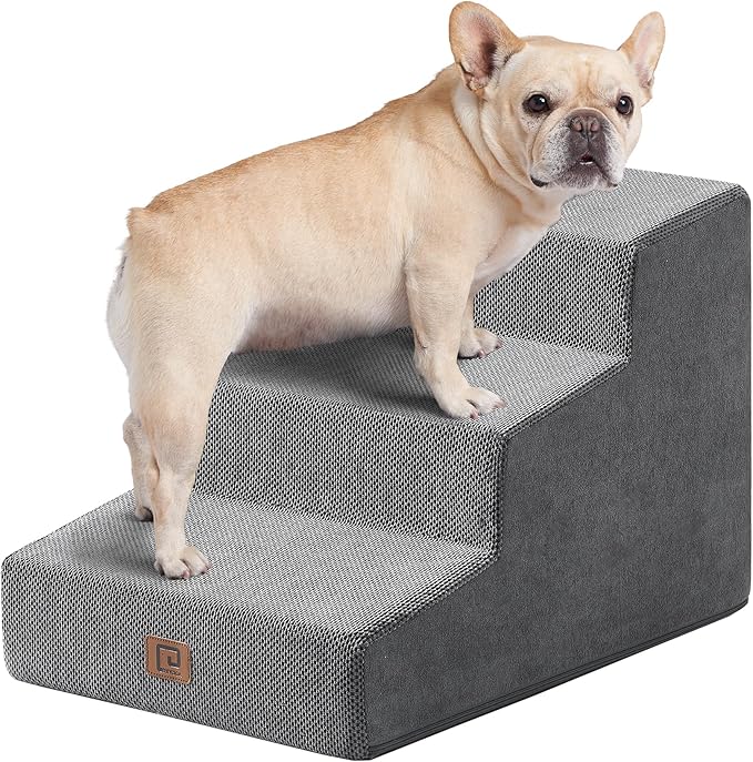 EHEYCIGA Dog Stairs for Small Dog 15.7”H, 3-Step Slope Dog Stairs for Couch and Sofa, Pet Steps with Non-Slip Bottom, Low Ramp and Larger Step Area