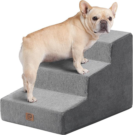 EHEYCIGA Dog Stairs for Small Dog 15.7”H, 3-Step Slope Dog Stairs for Couch and Sofa, Pet Steps with Non-Slip Bottom, Low Ramp and Larger Step Area