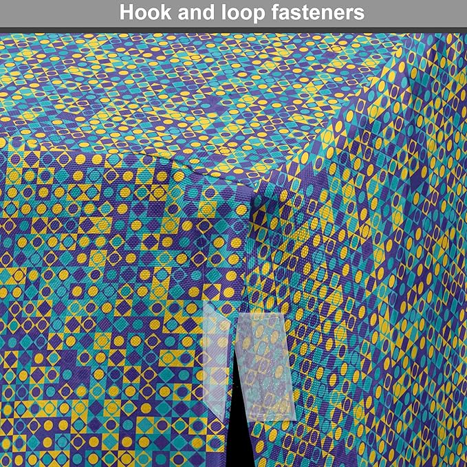 Lunarable Yellow and Blue Dog Crate Cover, Circles Squares and Triangles Mosaic Pattern with Dots Vibrant, Easy to Use Pet Kennel Cover for Small Dogs Puppies Kittens, 18 Inch, Purple Sky Blue Yellow