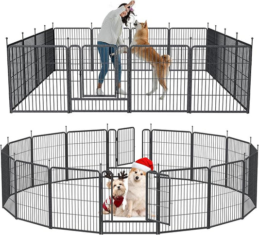 Mr IRONSTONE Dog Playpen with Anti-Rust Coating – 32" Height 16 Panels Portable & Foldable Indoor/Outdoor Pet Fence for Large, Medium, or Small Dogs – Durable Exercise Pen