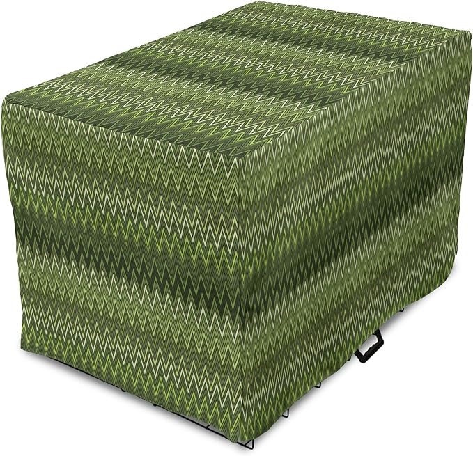 Lunarable Green Dog Crate Cover, Wavy Patterns with Triangular Shapes Abstract Zig Zag Motifs, Easy to Use Pet Kennel Cover for Medium Large Dogs, 36 Inch, Evergreen Olive Green