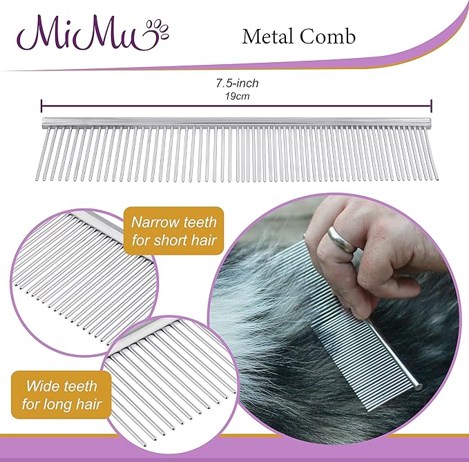 MiMu Dog Deshedding Brush with Smart Handle and Comb - Shedding Brush Dog Hair Undercoat Rake for Dog and Cat Grooming