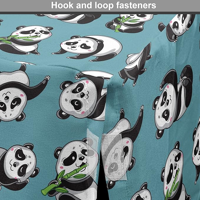 Lunarable Panda Dog Crate Cover, Cartoon Style Pandas Eating Branches Bear Poses in Sleeping and Rolling, Easy to Use Pet Kennel Cover for Medium Large Dogs, 36 Inch, Petrol Blue and Black