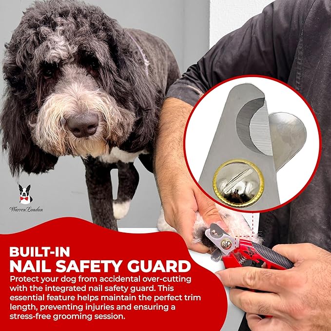 Warren London Dog Nail Clippers – Strong Enough for All Dog Sizes | Stainless Steel Blade | Ergonomic Grip | Nail Safety Guard | Professional Grooming Tool