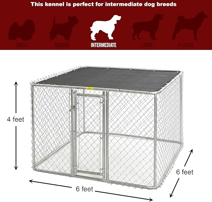 MidWest Homes for Pets Chain Link Portable Kennel with a Sunscreen, 6L x 6W x 4H Feet, K9 Kennel K9664