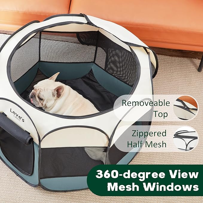 Love's cabin Pet Puppy Dog Playpen, Small Dog Tent Crates Cage Indoor/Outdoor, Portable Playpen for Cat, Foldable Pop Up Dog Kennel Playpen with Carring Case, Removable Zipper Top, Moss Green