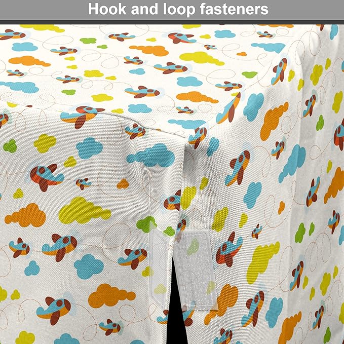 Lunarable Cartoon Dog Crate Cover, Flying Airplanes with a Style Fun Clouds in Colorful Design Artwork Print, Easy to Use Pet Kennel Cover for Medium Large Dogs, 36 Inch, Dark Orange and Blue