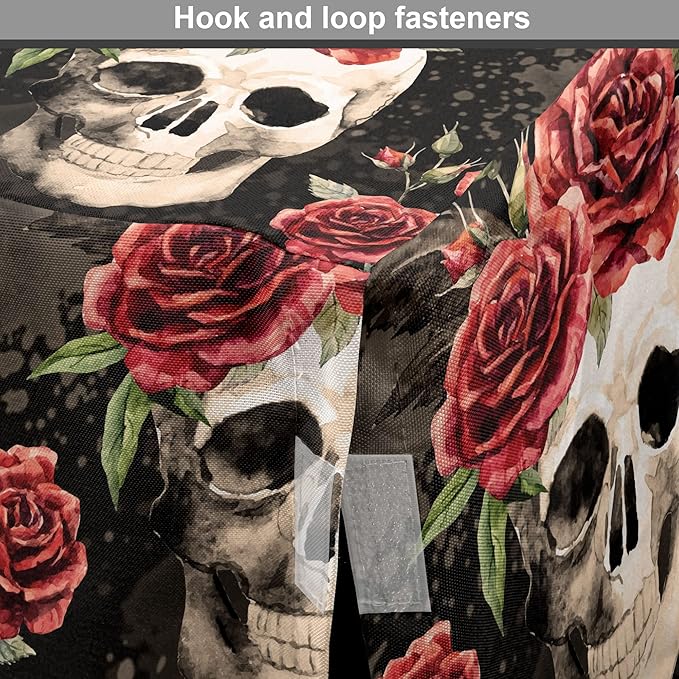 Lunarable Halloween Dog Crate Cover, Mexican Sugar Skull Rose Bouquets Spooky Traditional Humour Culture, Easy to Use Pet Kennel Cover for Small Dogs Puppies Kittens, 18 Inch, Black Grey