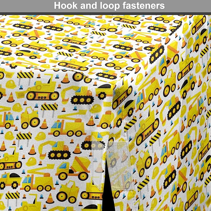Lunarable Cartoon Dog Crate Cover, Construction Vehicles Style Machines Safety Building Theme, Easy to Use Pet Kennel Cover for Cats & Medium Dogs, 30 Inch, Yellow White Black