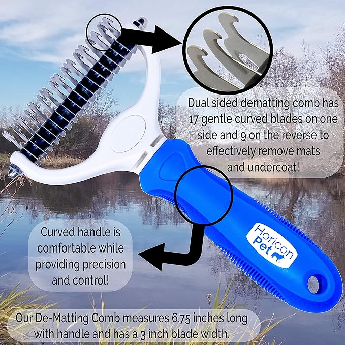 Ultimate Pet Dematting & Deshedding Set - 3 in 1 Grooming Tool Set - Dual Sided Undercoat Rake, Dematting Razor Comb & Detangling Pet Comb