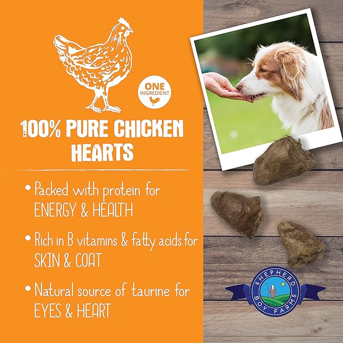 Freeze Dried Dog and Cat Treats, Chicken Heart, All Natural Freeze-Dried Dog Treat & Dog Snacks, Made in USA, High in Protein, Single Ingredient, Made in The USA, 3oz