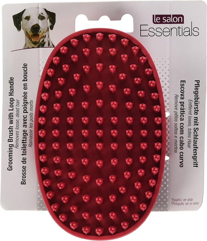 Essentials Rubber Grooming Brush with Loop Handle, Red
