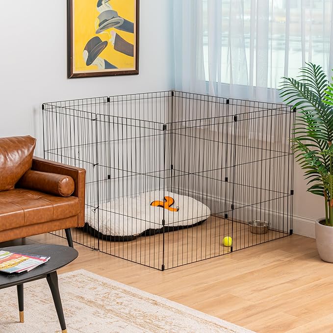 IRIS USA Metal Dog Playpen, 8-Panel 36" Pet Playpen, Puppy Playpen, Indoor/Outdoor Dog Fence, 58 x 58 x 36, Foldable, Customizable, Black