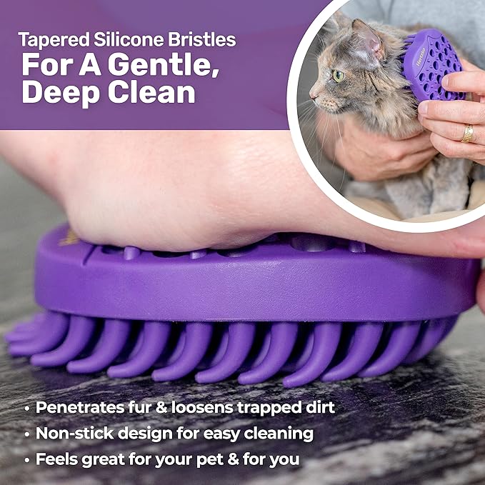 Pet Bath & Massage Brush - Grooming Comb for Shampooing & Massaging Dogs, Cats, Small Animals w/Short or Long Hair - Long Tapered Bristles, Gently Removes Loose, Shed Fur, Bath Brush Cats (No Handle)