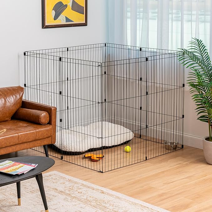 IRIS USA Metal Dog Playpen, 8-Panel 42" Pet Playpen, Puppy Playpen, Indoor/Outdoor Dog Fence, 58 x 58 x 42, Foldable, Customizable, Black