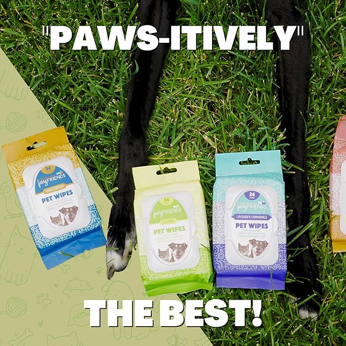 FurryFriends Pet Wipes | Lemon Scented | Hypo-allergenic | Alcohol Free| Deodorizing | Removes Loose Hair & Dirt | Incredibly Clean | 4 Pack