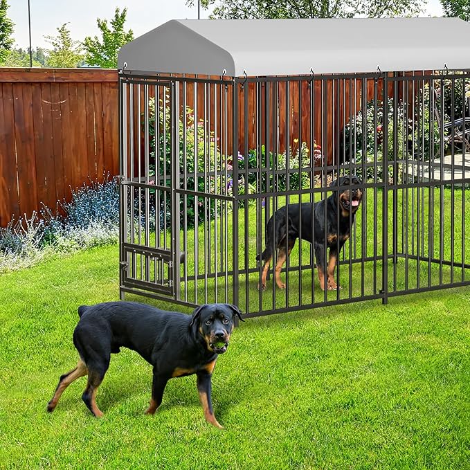 Outdoor Dog Kennel for Large Dogs, 8x4x6 FT Large Dog Kennel Outside with Lock, Dog Enclosures with UV-Resistant Waterproof Roof Cover for Outside