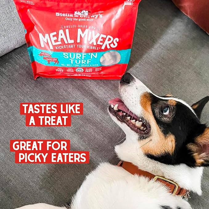 Stella & Chewy's Freeze Dried Raw Surf & Turf Meal Mixer – Dog Food Topper for Small & Large Breeds – Grain Free, Protein Rich Recipe – 8 oz Bag