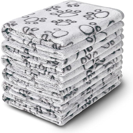 1 Pack 6 Blankets Dog Cat Soft Fluffy Fleece Pet Blanket Warm Cute Print Design Puppy Kitten Blanket Doggy Paw Grey Large(41"x31")