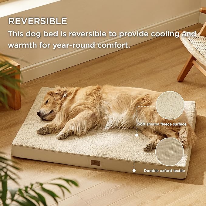 Bedsure Extra Large Dog Bed - XL Orthopedic Waterproof Dog Beds with Removable Washable Cover for Extra Large Dogs, Egg Crate Foam Pet Bed MatKhaki
