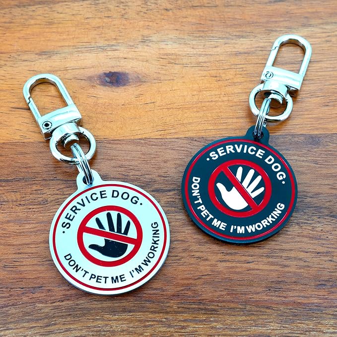 Service Dog ID Tag for Small & Large Dogs - Emotional Support ESA Medical Alert Collar Accessory - Durable Stainless Steel Service Animal Tag - Don't Pet Me Service Tag in Silver Large